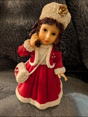 Kmart Gift Gallery Polyresin Red Holiday Doll in Winter Coat and Hat Figurine
